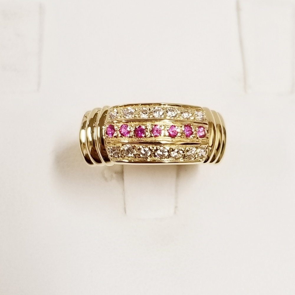 18k Solid Gold Simulated Ruby & Cz Ladies Ring - image 3